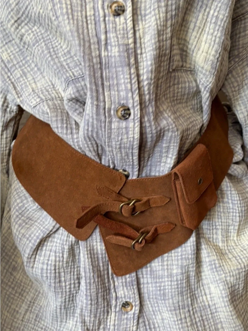 Women’s VTG. Newport News Genuine Leather Suede Wide Pouch Hip Belt S/M NEW